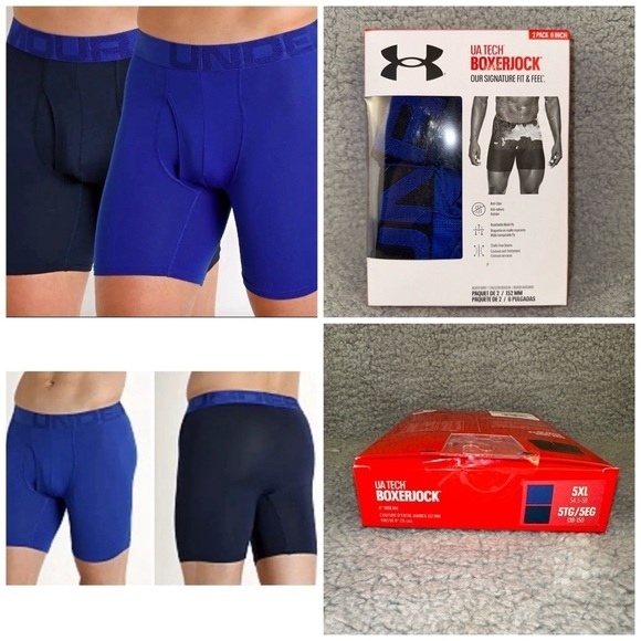 Under Armour Underwear Men's 5XL Navy Blue Tech 6" Boxerjock 2-Pack Boxer Briefs - Picture 1 of 5